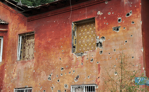 The destruction of the house after the shelling in eastern Ukraine